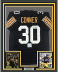 Framed Autographed/Signed James Conner 35x39 Pittsburgh Black Football Jersey Beckett BAS COA