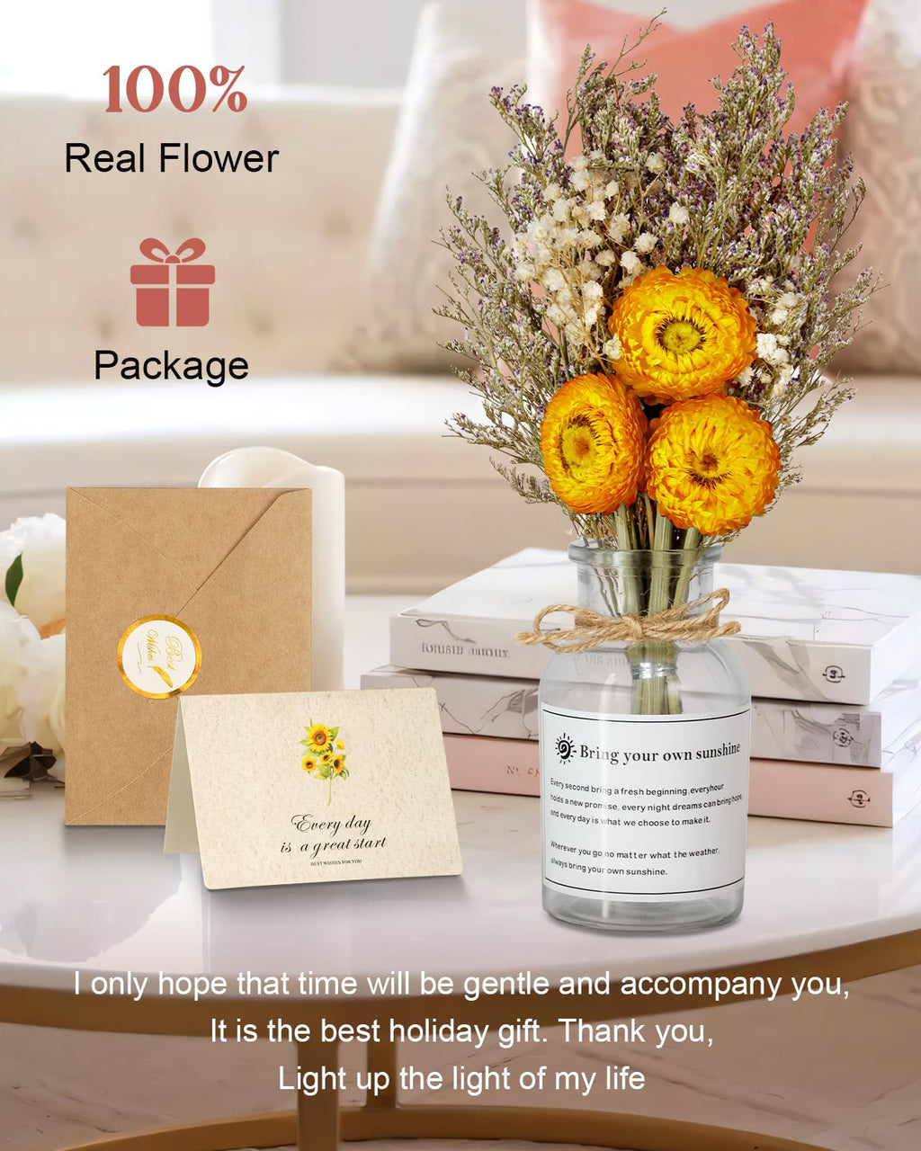 JMHACHY Preserved Sunflower Gift for Mom Birthday Yellow Natural Fibers
