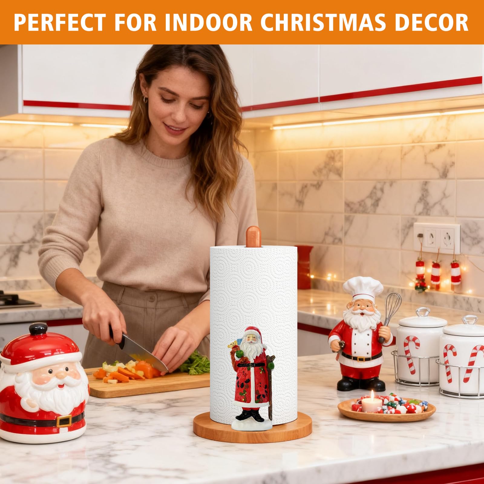GAJ Christmas Paper Towel Holder Santa Claus Walnut Color 3D Xmas Decor