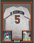 Framed Autographed/Signed Brooks Robinson 1970 WS MVP HOF 1983 35x39 Baltimore White Baseball Jersey JSA COA Holo