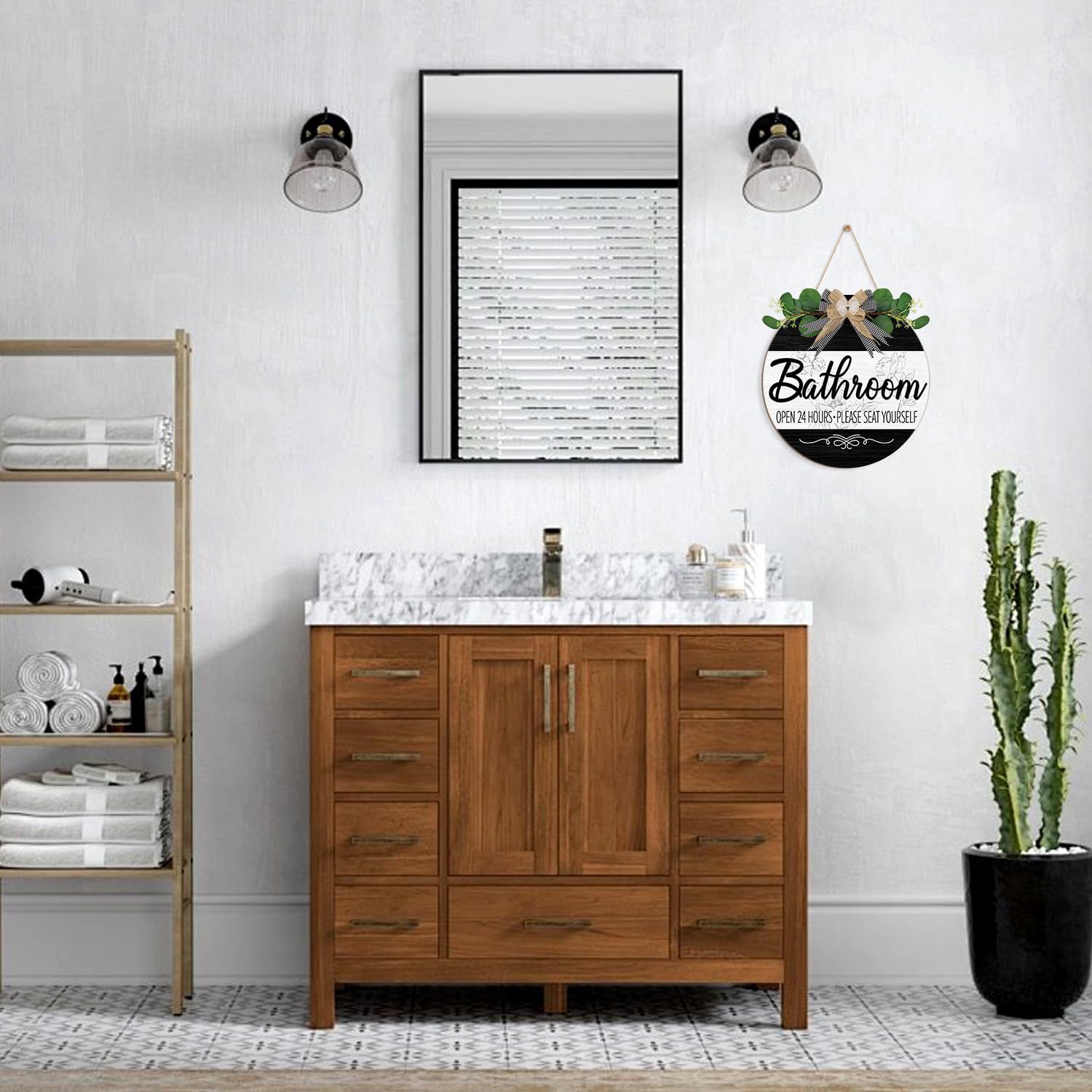 CHDITB Summer Bathroom Wooden Sign Tropical Palm Tree 11.4x11.4 in Portrait