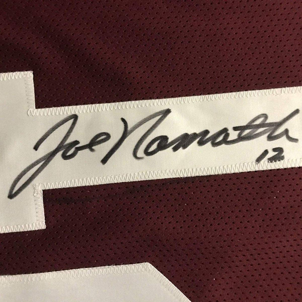 Framed Autographed/Signed Joe Namath 35x39 Alabama Crimson Tide Red College Football Jersey JSA COA
