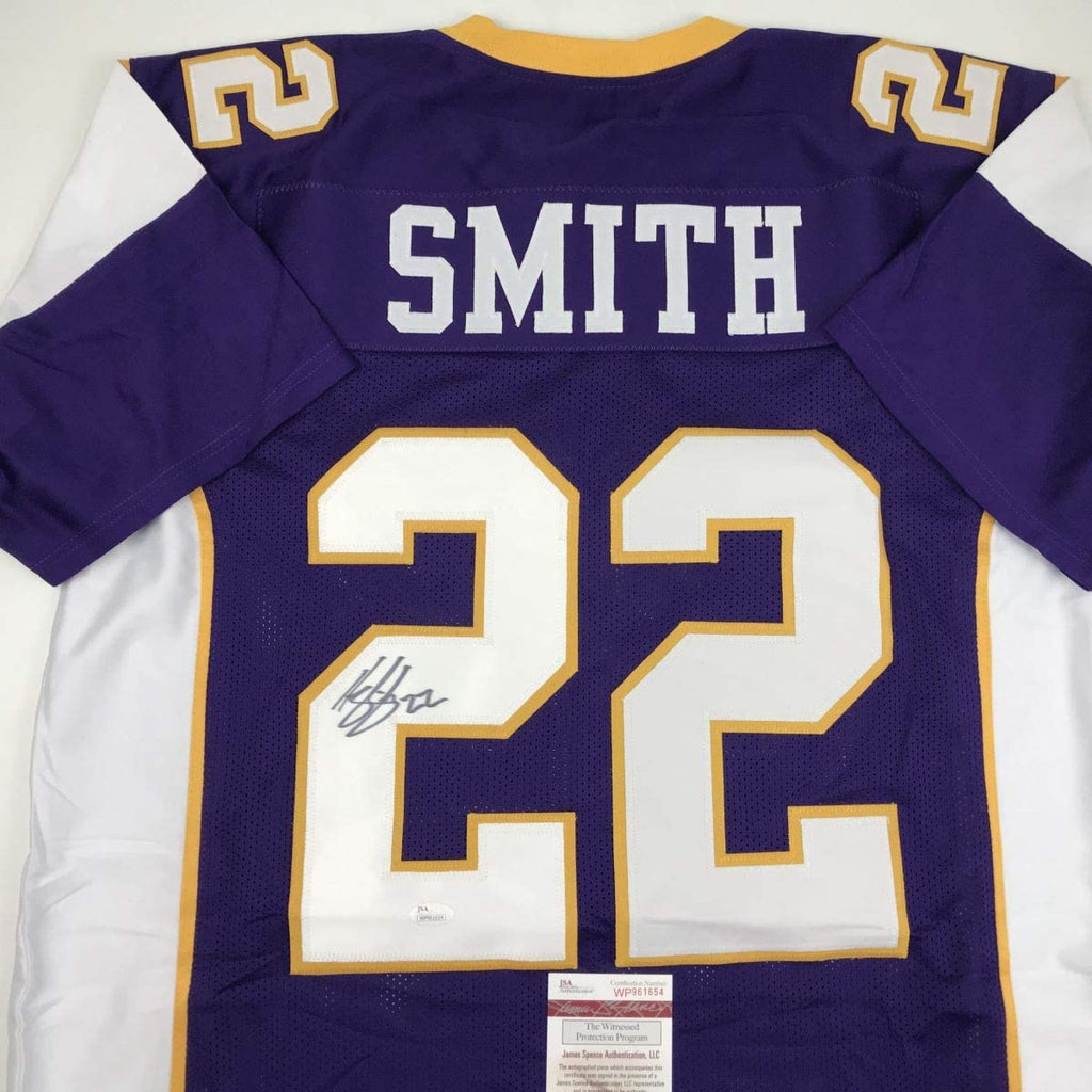 Autographed/Signed Harrison Smith Minnesota Retro Purple Football Jersey JSA COA