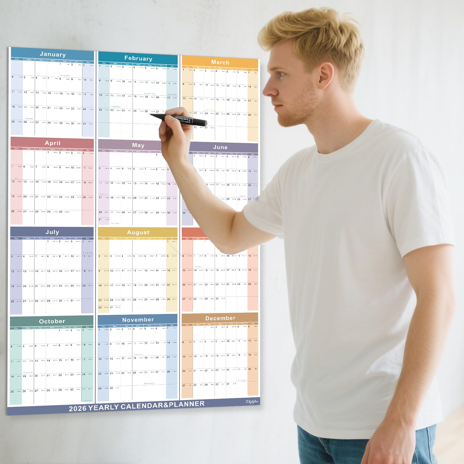 Lbylyhxc 2026 Yearly Wall Calendar Planner X-Large 34.7x22.8 Colorful