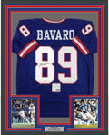 Framed Autographed/Signed Mark Bavaro 35x39 New York Blue Football Jersey PSA/DNA COA