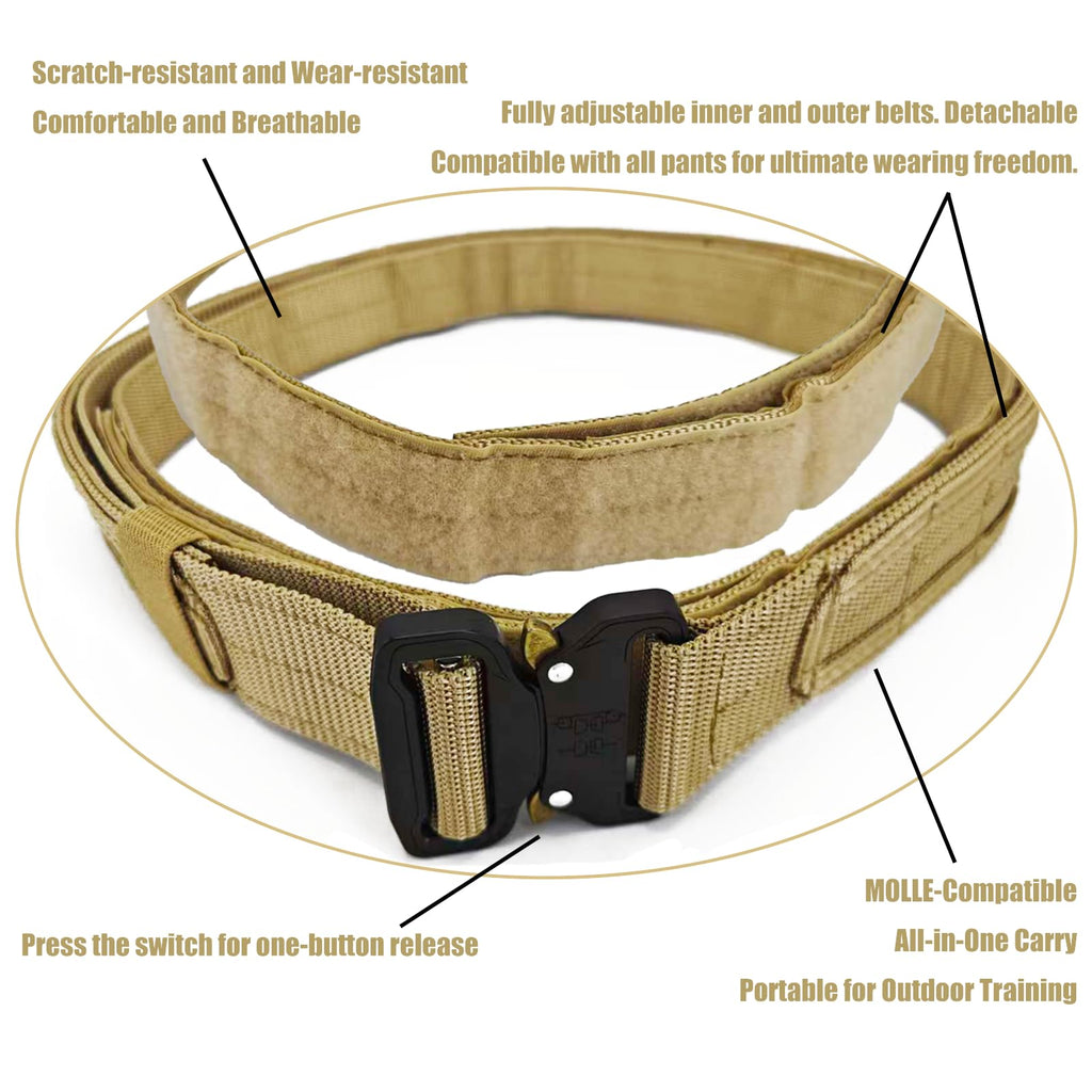 YouchingWld Belt V2 Adjustable Tactical Molle Belt Metal Buckle Khaki 36-46