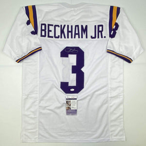 Autographed/Signed Odell Beckham Jr. LSU White College Football Jersey JSA COA
