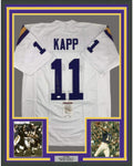 Framed Autographed/Signed Joe Kapp 35x39 Minnesota White Football Jersey JSA COA