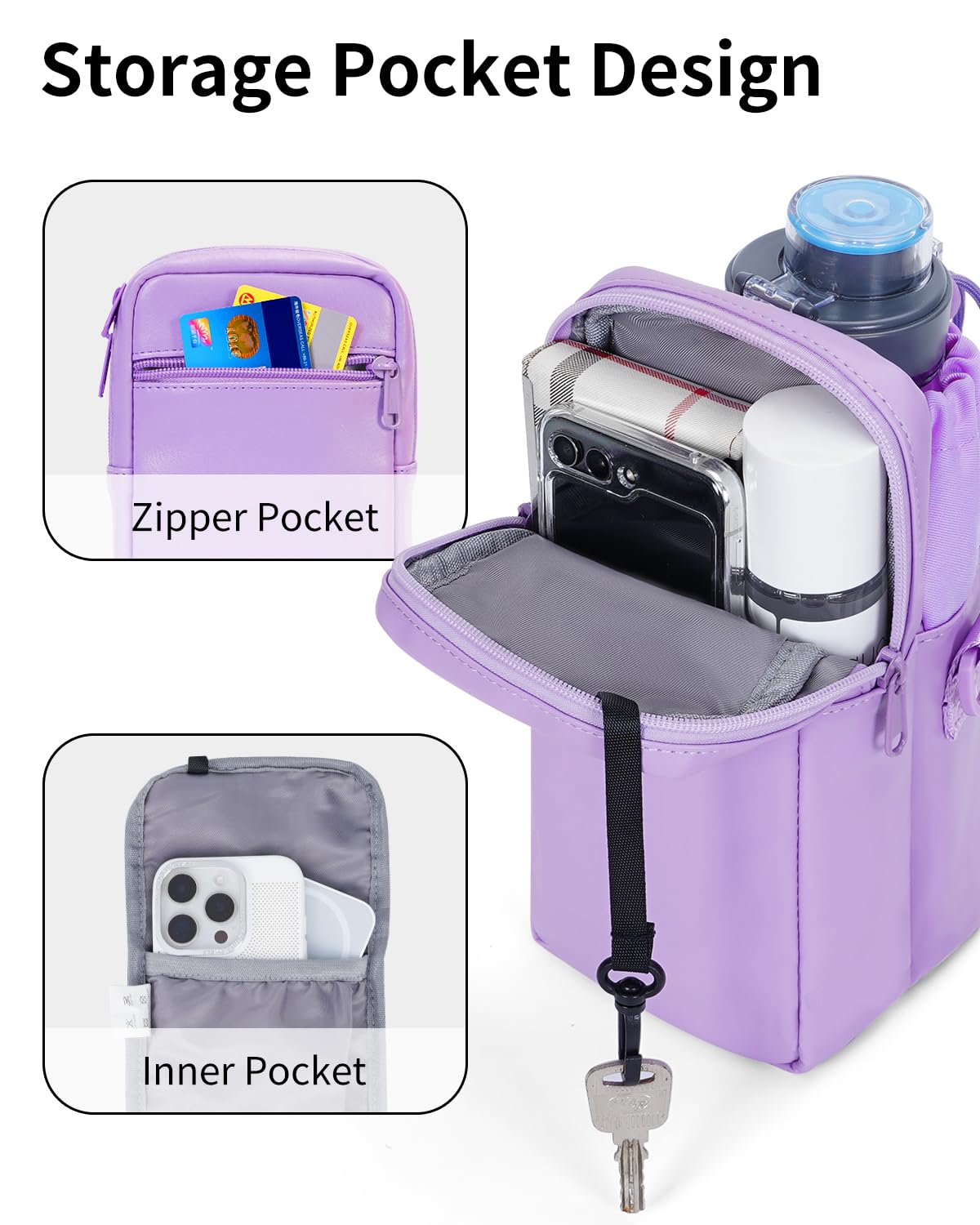 Wandering Nature Insulated Water Bottle Holder Strap 32oz Purple Leather