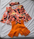 Kislio Toddler Girls Pumpkin Ghost Shirt Ruffle Pants Set 3PCS orange 12-18M
