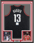 Framed Autographed/Signed James Harden 35x39 Houston Black Basketball Jersey Beckett BAS COA
