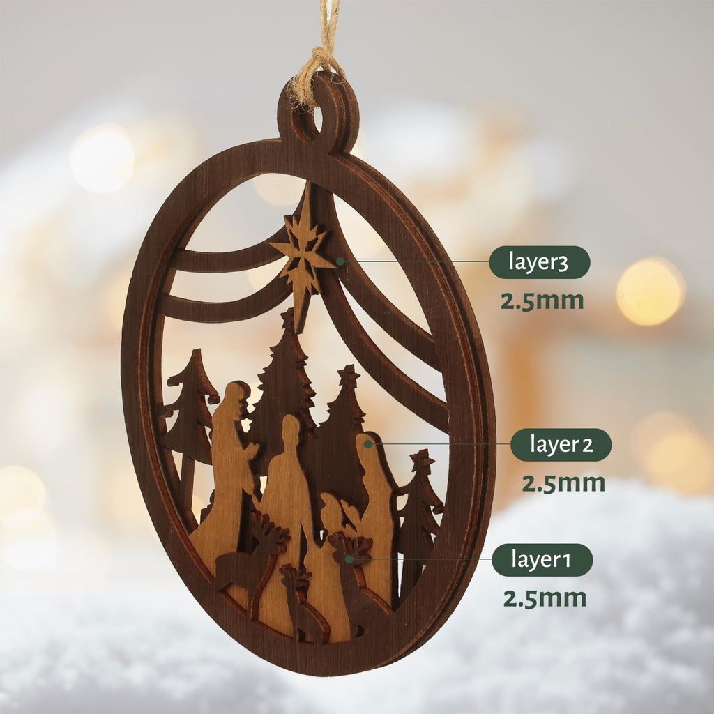 Yelsky Jesus Christmas Nativity Ornaments Wooden Set 2pcs Natural Wood