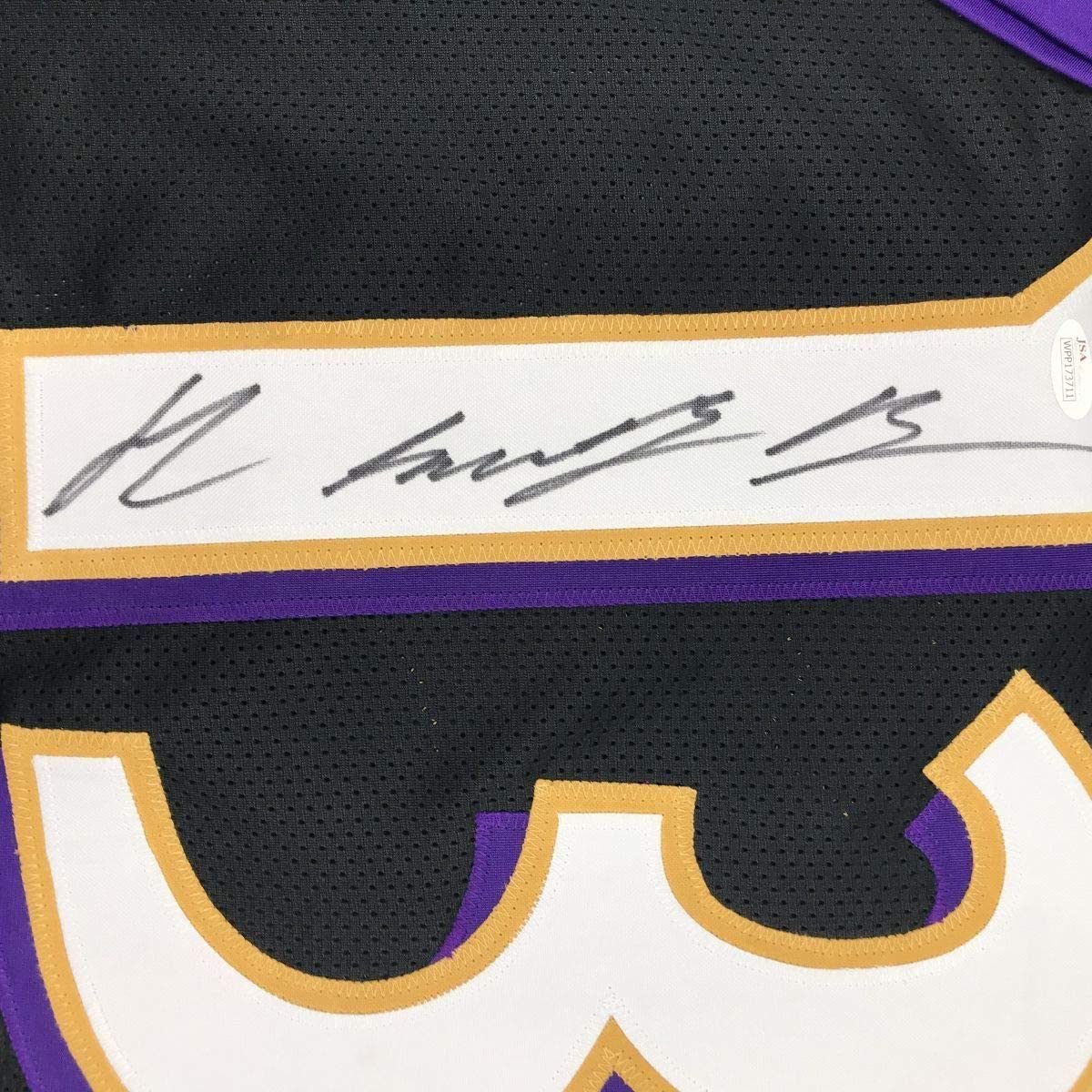 Framed Autographed/Signed John Brown 35x39 Baltimore Black Football Jersey JSA COA