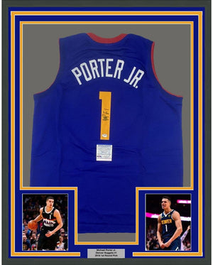Framed Autographed/Signed Michael Porter Jr. 35x39 Denver Royal Blue Basketball Jersey PSA/DNA COA