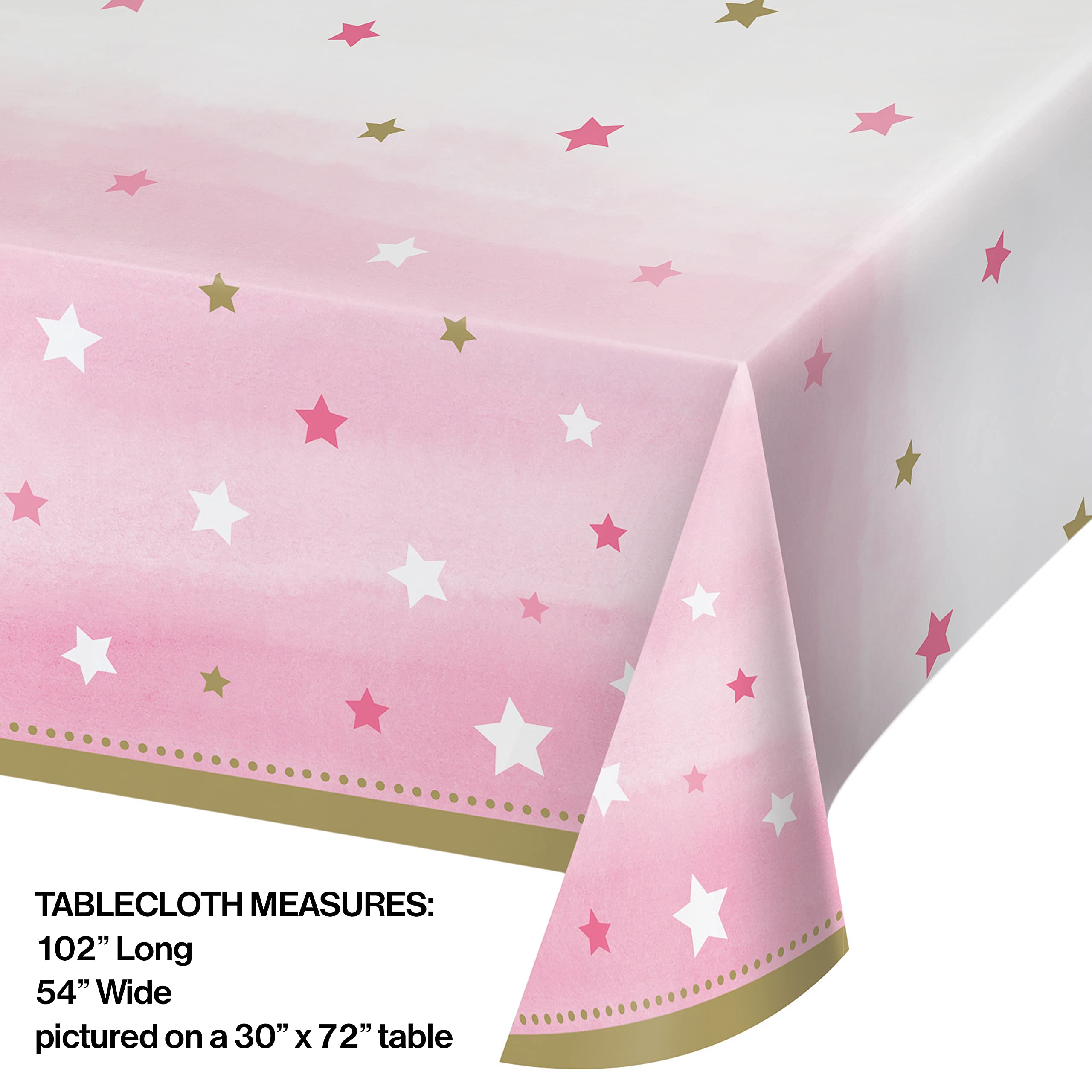 Creative Converting One Little Star-Girl Plastic Table Cover 54x102 Pink Gold