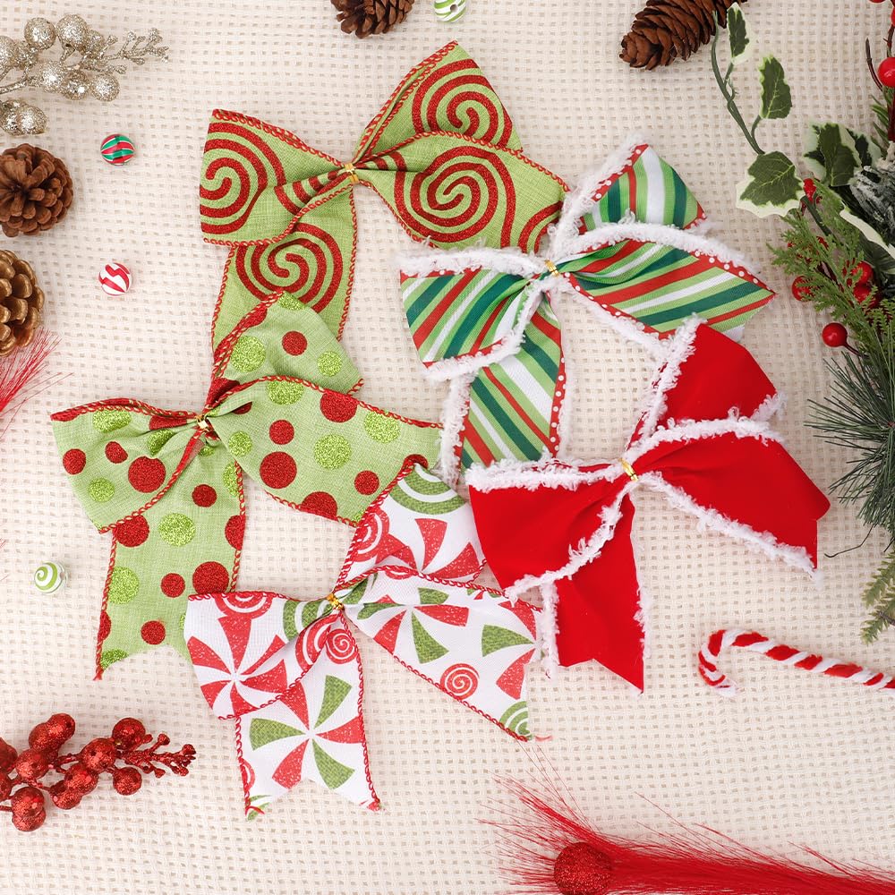 12 PCS Red Christmas Bows, 6 Inch Large Wreaths Bows for Christmas Tree Gift Wrapping Garland Xmas Tree Bow Ribbon Ornaments for Christmas Decoration Holiday Basket Christmas New Year Party Decor