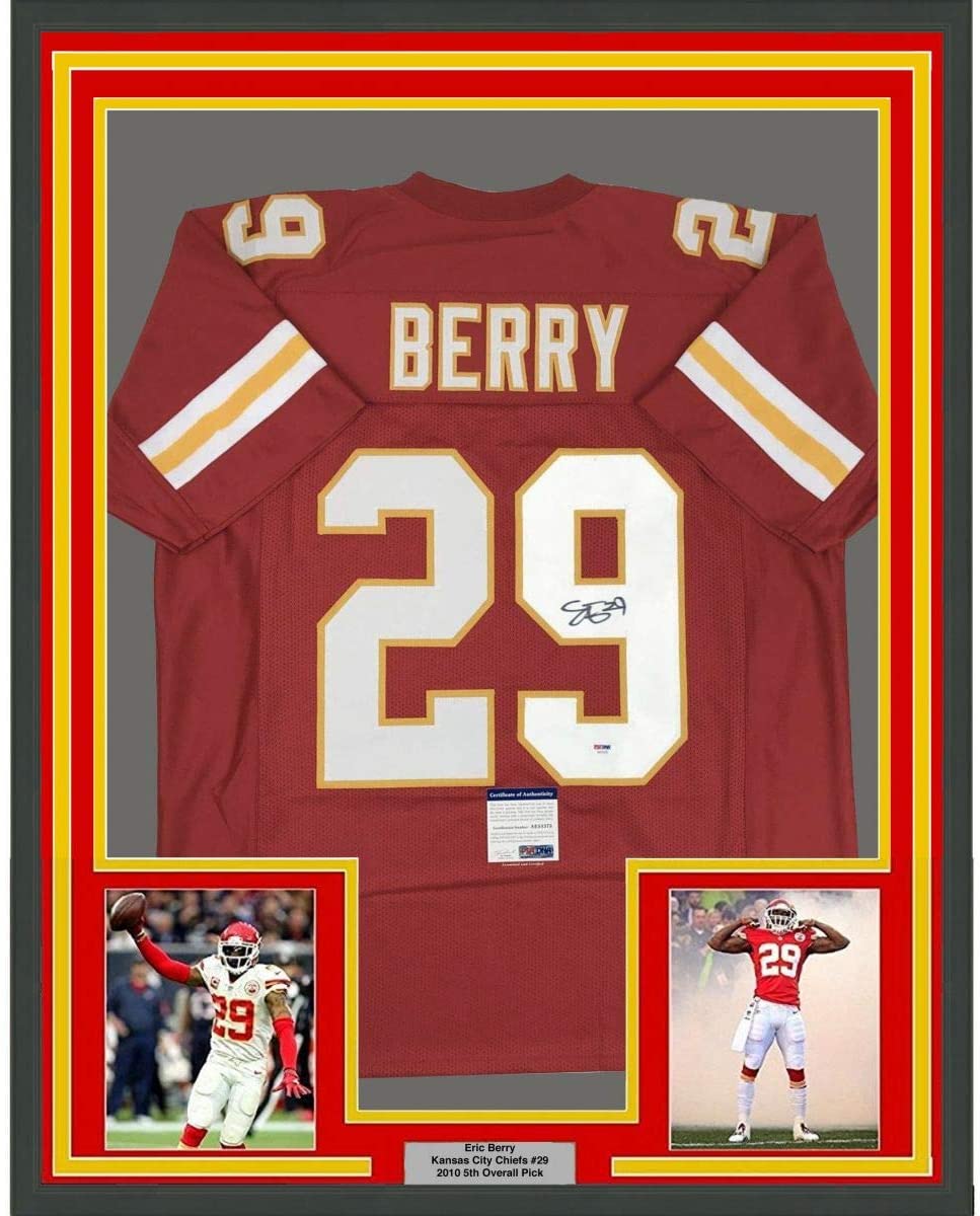 Framed Autographed/Signed Eric Berry 35x39 Kansas City Red Football Jersey PSA/DNA COA