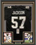 Framed Autographed/Signed Rickey Jackson 35x39 New Orleans Saints Black Football Jersey JSA COA