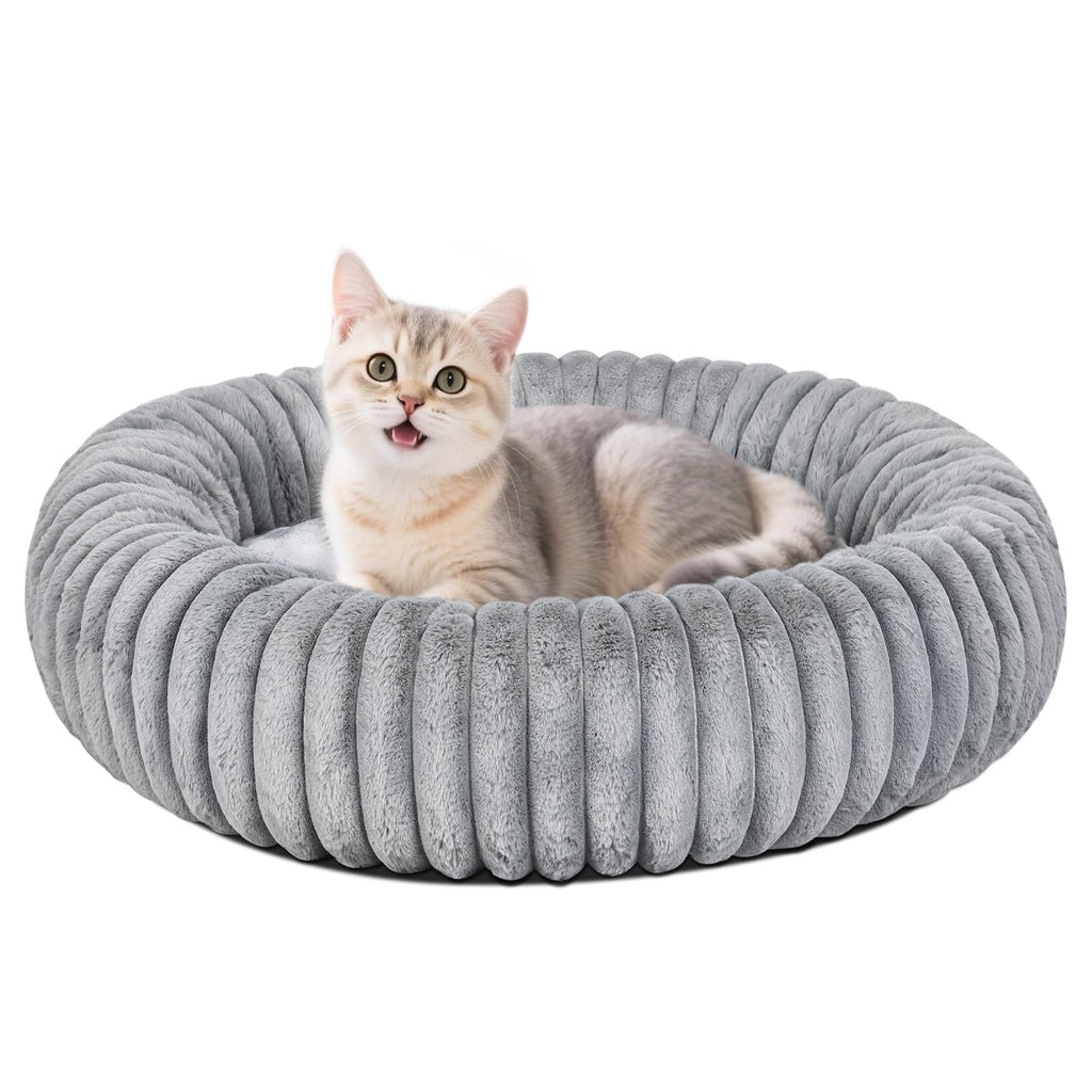 MINGT Donut Cat Bed Ultra-Soft Fluffy Round Small Pet Bed Grey 16x16x5in