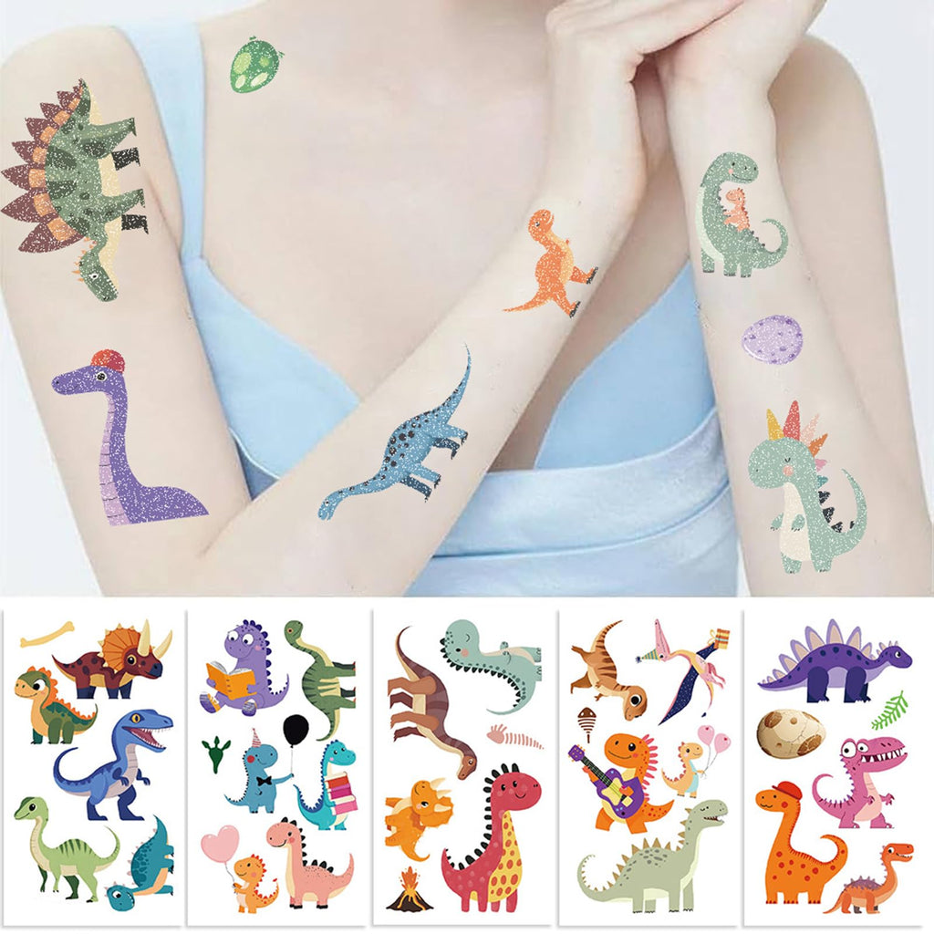 SBOBUY Dinosaur Temporary Tattoos 10 Sheets Blue Cartoon Kids Party Favors