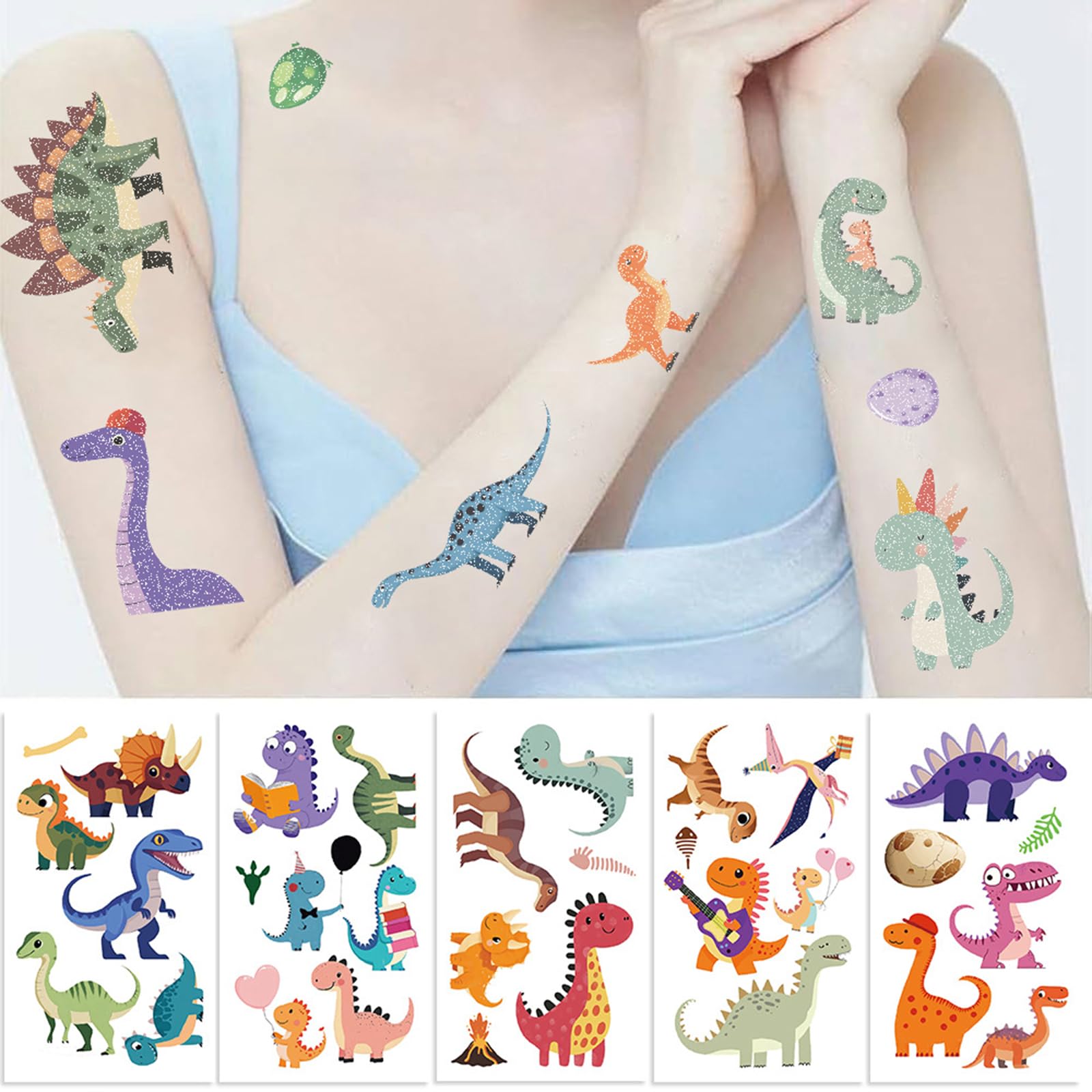 SBOBUY Dinosaur Temporary Tattoos 10 Sheets Blue Cartoon Kids Party Favors