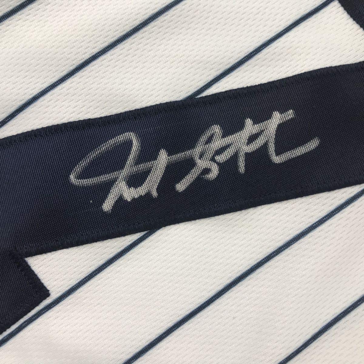 Framed Autographed/Signed Giancarlo Stanton 35x39 New York Pinstripe Baseball Jersey Beckett BAS COA