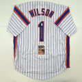 Autographed/Signed Mookie Wilson New York Pinstripe Baseball Jersey JSA COA