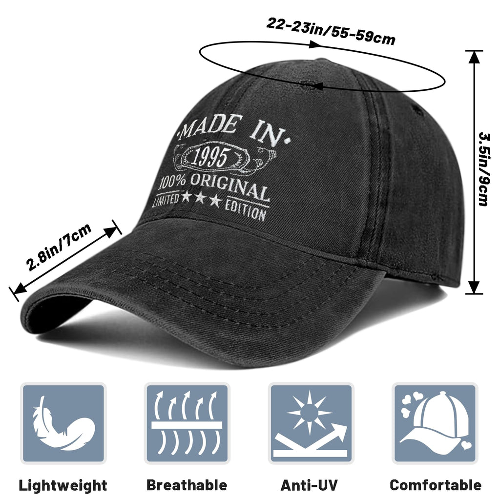 Vintage Made in 1995 Limited Edition Birthday Gifts for Him Her,Adjustable Embroidered Baseball Cap 100% Cotton