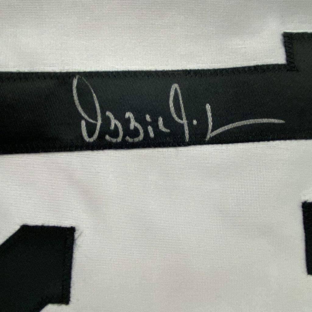 Framed Autographed/Signed Ozzie Guillen 35x39 Chicago Retro White Baseball Jersey JSA COA
