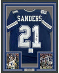 Framed Autographed/Signed Deion Sanders 35x39 Dallas Blue Football Jersey Beckett BAS COA
