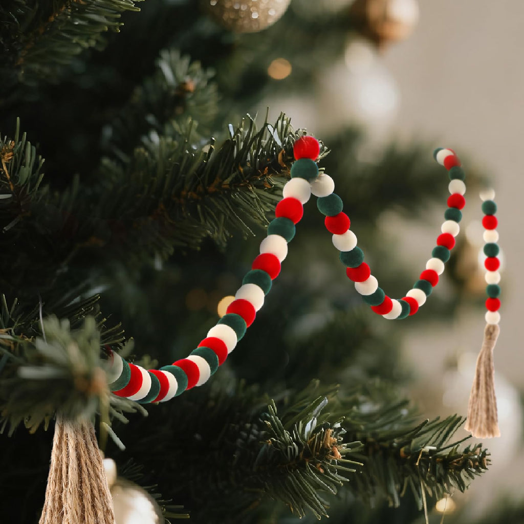 Canlierr Velvet Christmas Bead Garland 39in Neutral Flock Beads Tassels