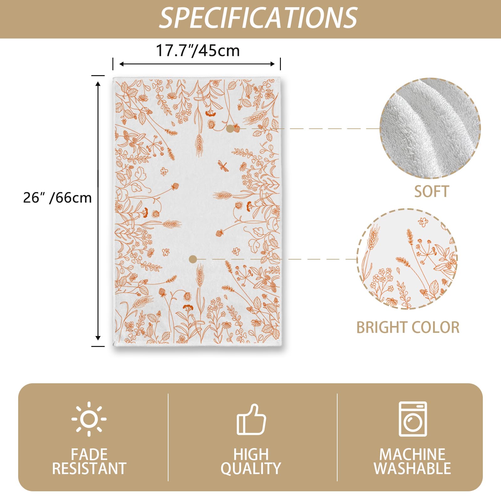 Rvsticty Fall Kitchen Towels Set 2, Floral Orange 18x26'' Thanksgiving Harvest