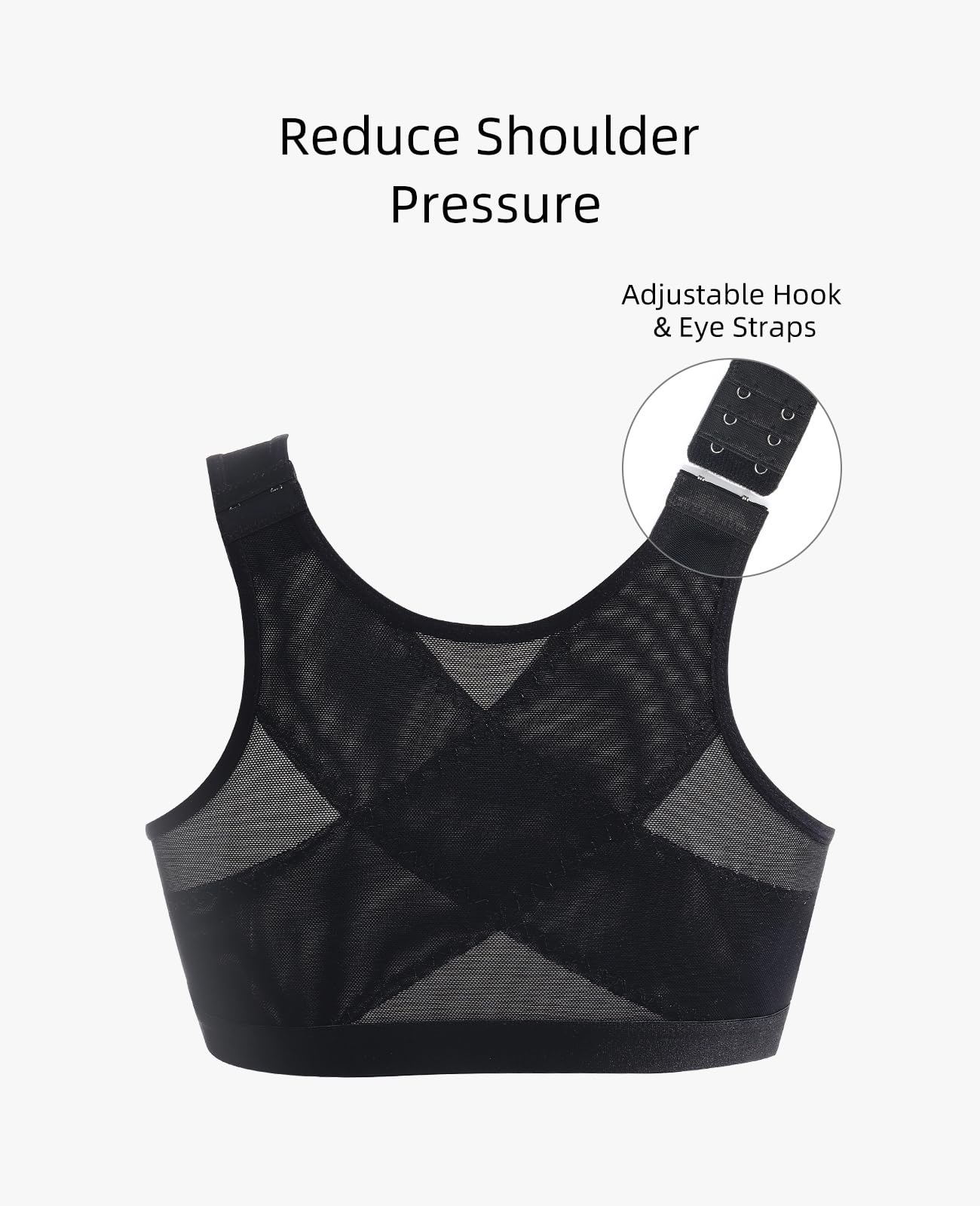 Upushall Front Closure Posture Bra Wireless Full Coverage Black Size 2XL