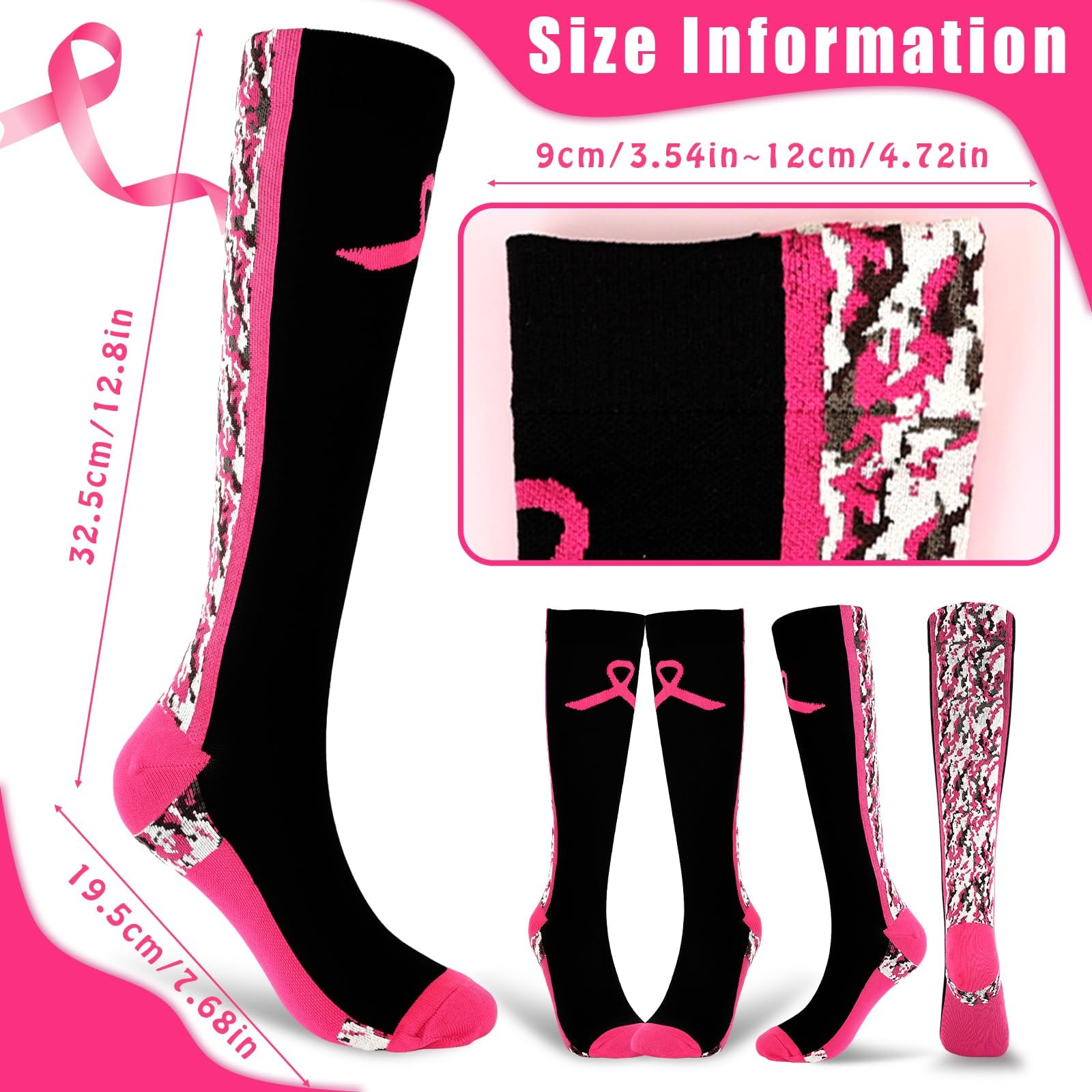 YLOLUL Breast Cancer Awareness Socks Black Camouflage Polyester Womens Size L