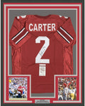 Framed Autographed/Signed Cris Carter 35x39 Ohio State Red College Football Jersey JSA COA