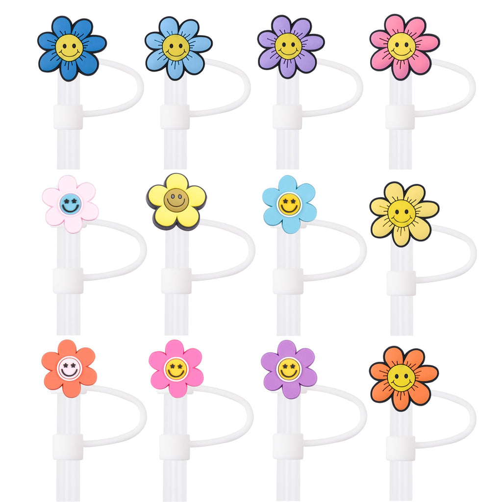 VZDIOR Colorful Flowers Straw Toppers 10mm Red Rose 12 Pack Pack-12A
