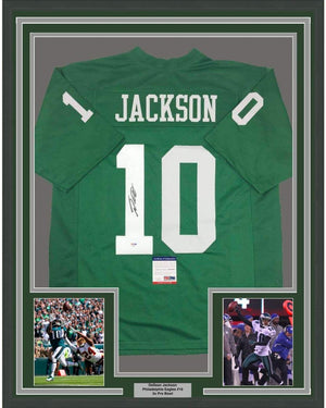 Framed Autographed/Signed DeSean Jackson 35x39 Philadelphia Kelly Green Football Jersey PSA/DNA COA