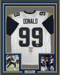 Framed Autographed/Signed Aaron Donald 35x39 Los Angeles LA White Football Jersey JSA COA
