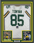 Framed Autographed/Signed Robert Tonyan 35x39 Green Bay White Football Jersey Beckett BAS COA