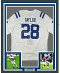 Framed Autographed/Signed Jonathan Taylor 35x39 Indianapolis Colts White Nike Game Football Jersey Fanatics COA