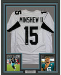 Framed Autographed/Signed Gardner Minshew II 35x39 Jacksonville White Football Jersey PSA/DNA COA