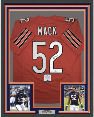 Framed Autographed/Signed Khalil Mack 35x39 Chicago Orange Football Jersey Beckett BAS COA