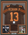 Framed Autographed/Signed Odell Beckham Jr. 35x39 Cleveland Color Rush Football Jersey Beckett BAS COA