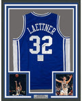 Framed Autographed/Signed Christian Laettner 35x39 Duke Blue College Basketball Jersey PSA/DNA COA