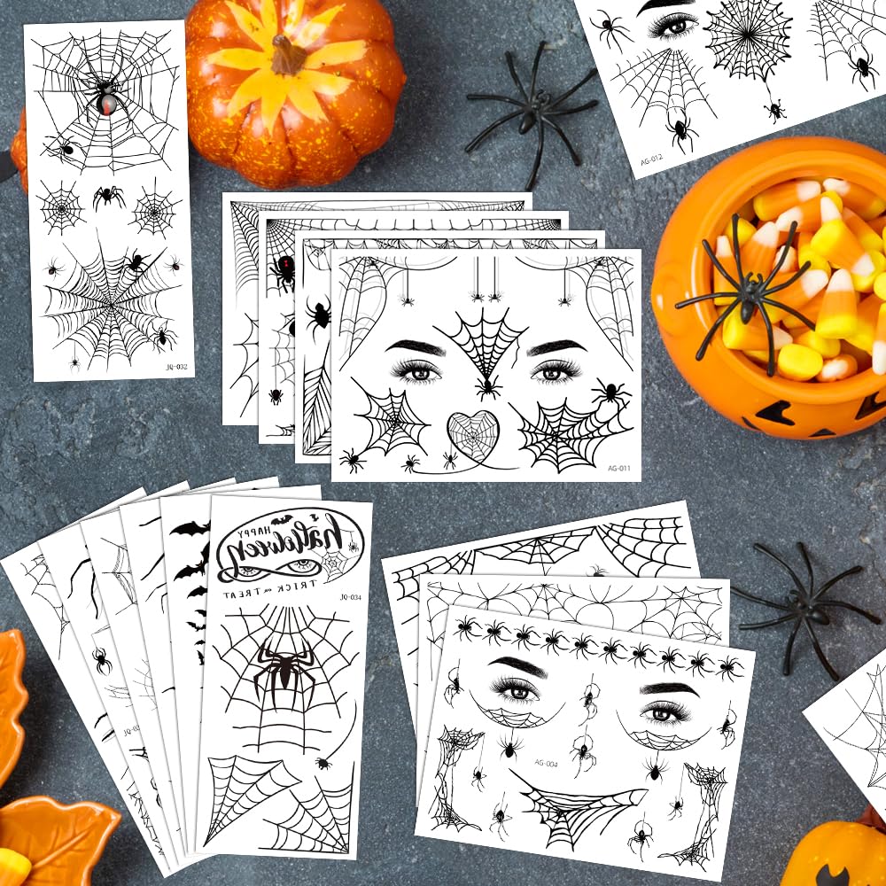 FANOST 22 Halloween Spider Face Temporary Tattoos Kids Adults Cosplay Stickers