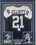 Framed Autographed/Signed Ezekiel Elliott 35x39 Dallas Thanksgiving Day Football Jersey Beckett BAS COA