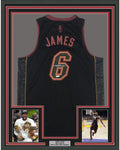 Framed Autographed/Signed LeBron James 35x39 Miami Heat Black Limited Edition Basketball Jersey Upper Deck UDA COA
