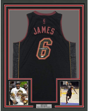 Framed Autographed/Signed LeBron James 35x39 Miami Heat Black Limited Edition Basketball Jersey Upper Deck UDA COA