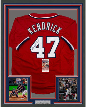 Framed Autographed/Signed Howie Kendrick 35x39 Washington Red Baseball Jersey JSA COA