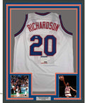 Framed Autographed/Signed Micheal Ray Richardson 35x39 New York White Basketball Jersey PSA/DNA COA